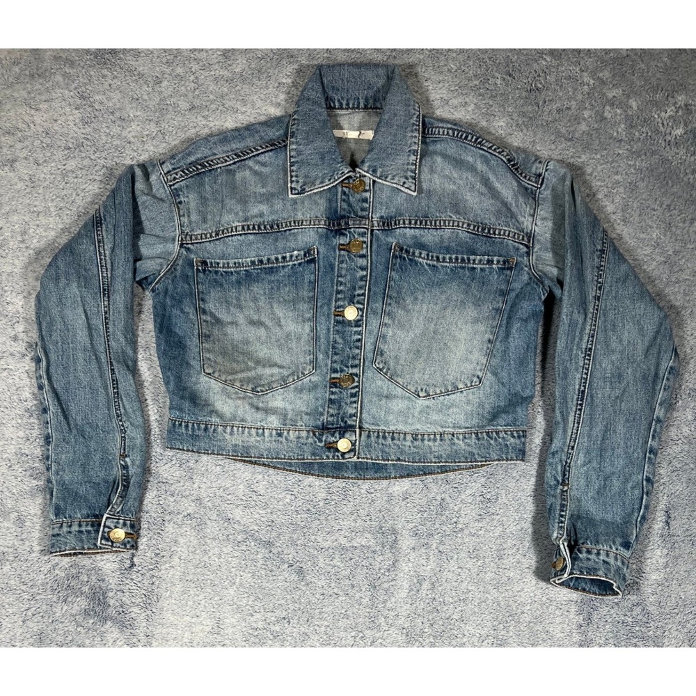 STS Blue‎ Womens Cropped Denim Jacket Medium Wash Cotton XS Relaxed Fit